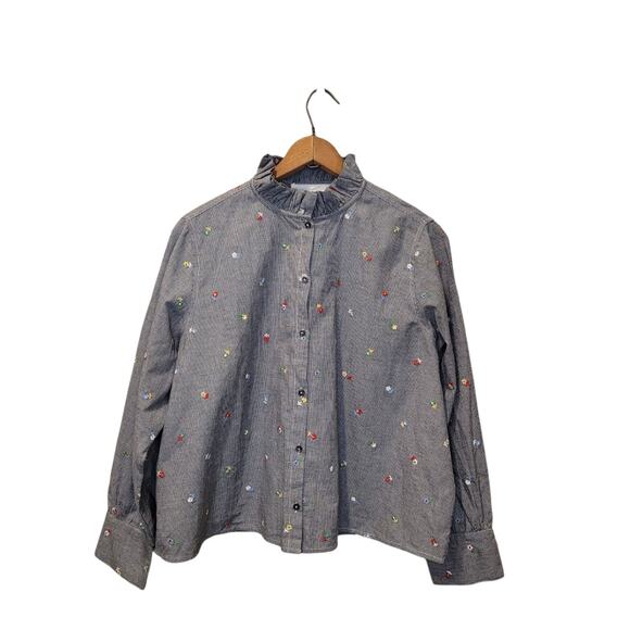 The Great Womens Venetian Gingham Plaid Embroidered Flower Print Top Size 2 US M - Picture 1 of 10